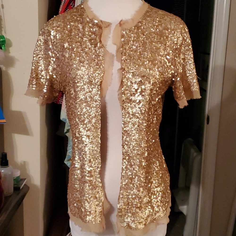 BEBE Gold sequin Cardigan size L(M)